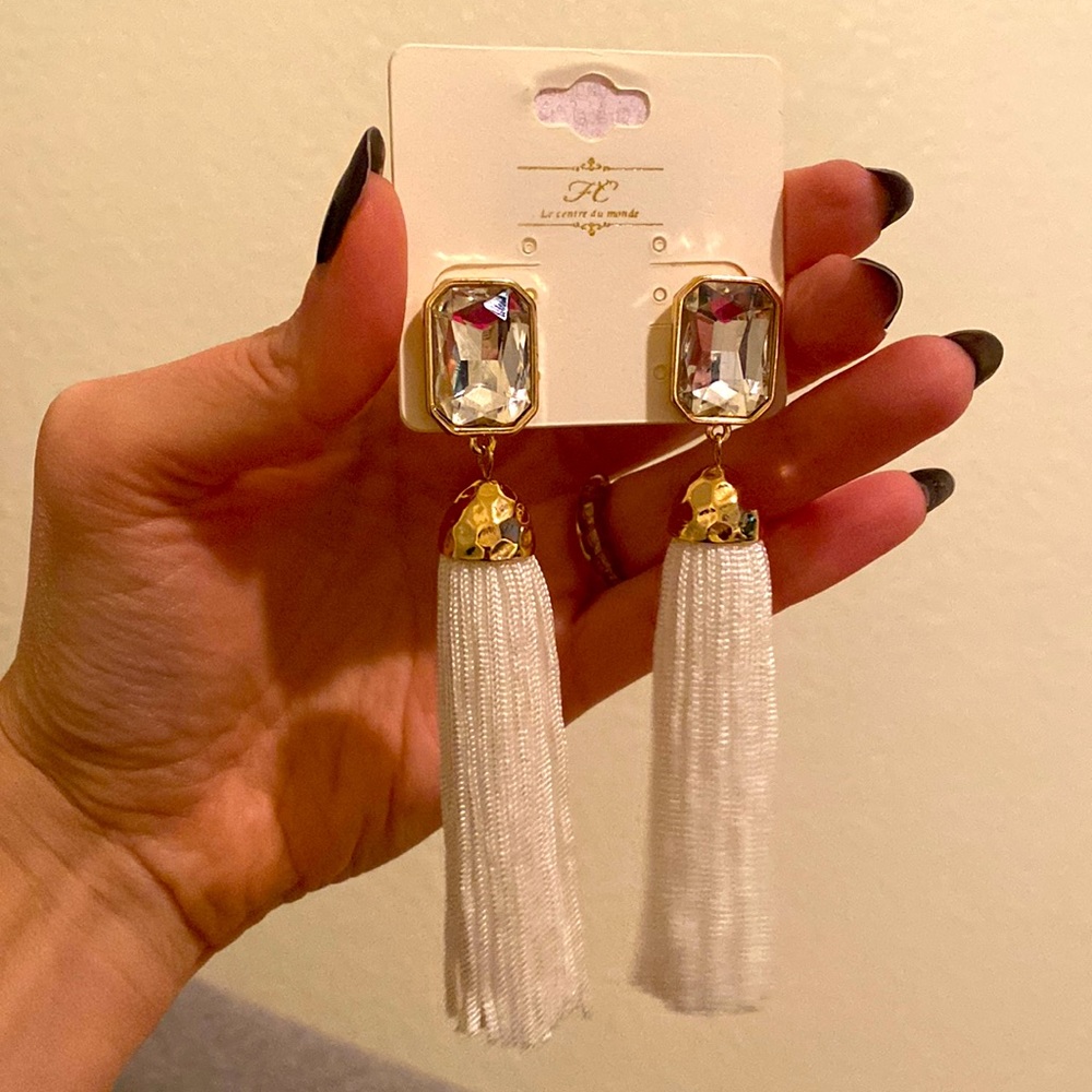 Fun white fringe earrings